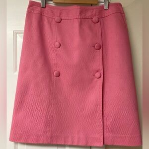 Talbots Barbie Pink Double-Breasted woven texture button faux wrap skirt sz 10